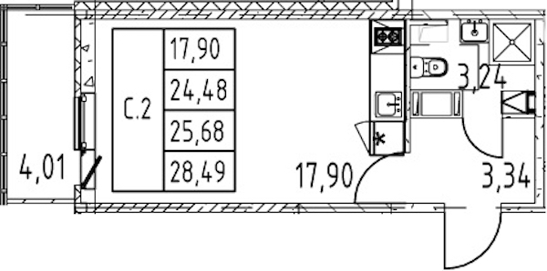 Квартира студия 24.48 м², 2/12 эт., ЖК «Полис ЛАВрики»